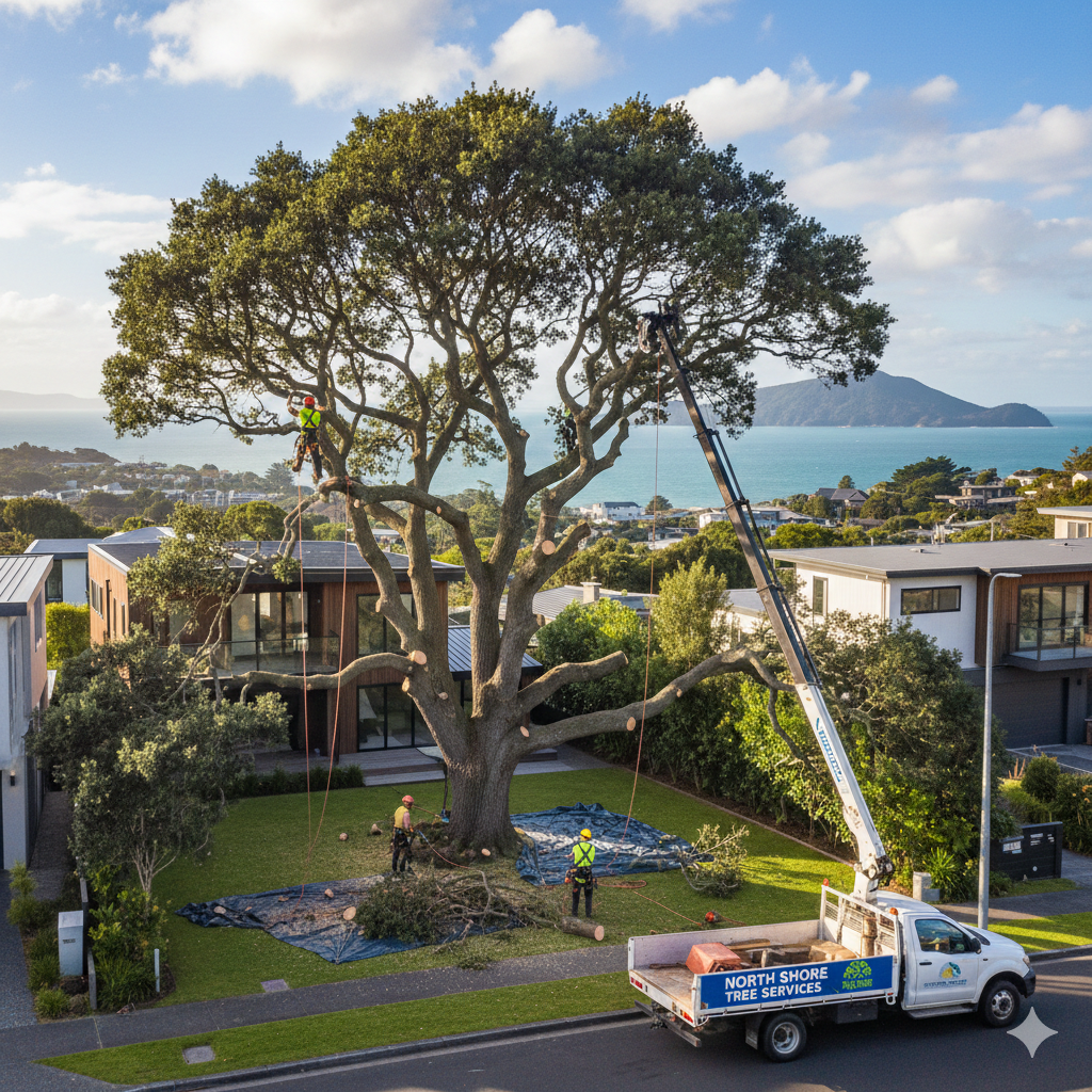 Tree pruning project in North Shore Auckland